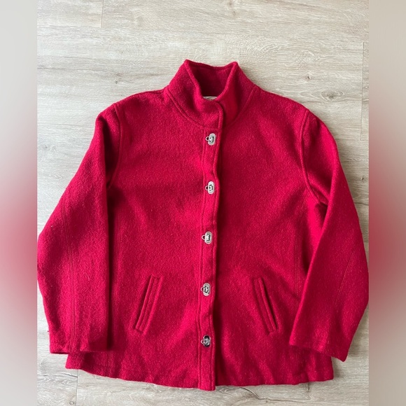 Vintage Talbots Boiled Wool Jacket Red Toggle Sweater Womens Small Petite - Picture 1 of 8